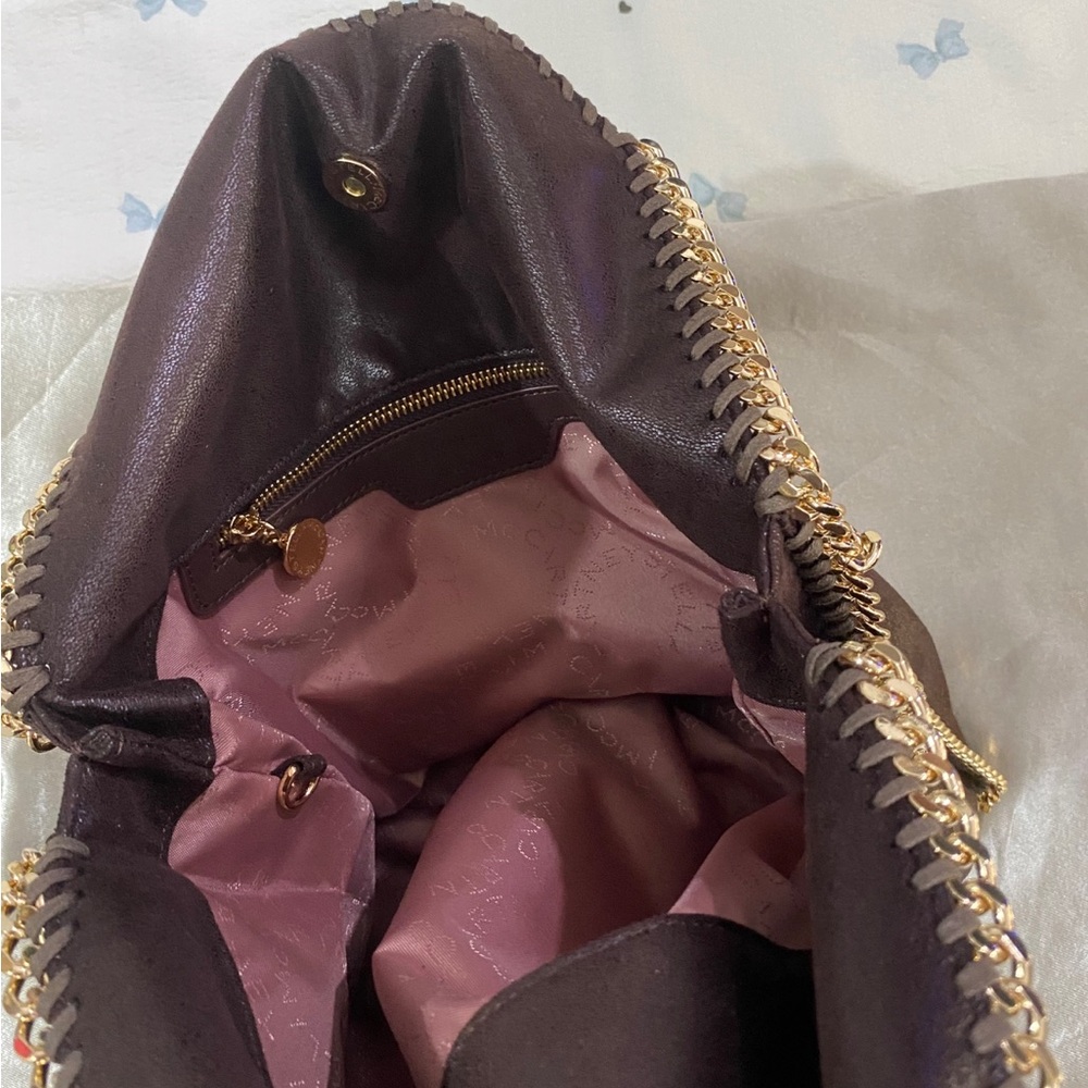 Stella McCartney Dark Brown Faux-Leather Tote with Gold Chain Trim - Picture 7 of 10